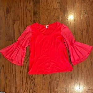 Bordeaux Red Ruffled Bell Sleeve Blouse